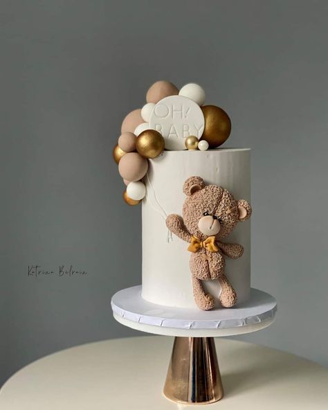 Simple Teddy Bear Cake, 2 Cakes In One, We Can Barely Wait Cake, Gender Neutral Cake, Teddy Bear Birthday Cake, Teddy Cake, Baby Shower Cakes Neutral, Bear Baby Shower Cake, Teddy Cakes