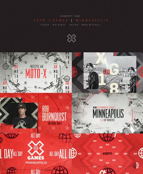 ESPN X GAMES MINNEAPOLIS 2018 | CONCEPT ONE on Behance Editorial Design Magazine, Beer Icon, Channel Branding, Type Logo, Sport Shirt Design, Social Templates, Design Boards, Sports Channel, Sport Poster Design