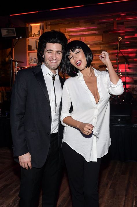 Pin for Later: 27 Vintage Movie Halloween Costumes Worn by Celebrities Vincent and Mia From Pulp Fiction Matthew Morrison and new wife Renee Puente dressed up as Vincent Vega and Mia Wallace from Pulp Fiction. Pulp Fiction Costume, Celebrity Couple Costumes, Vincent Vega, Halloween Costumes 2014, 90s Halloween Costumes, Halloween Mode, Movie Character Costumes, Matthew Morrison, Best Celebrity Halloween Costumes