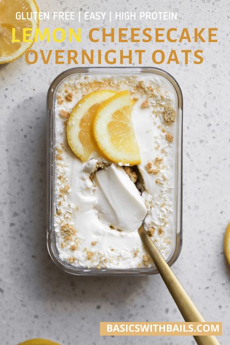 Lemon Cheesecake Overnight Oats are a great way to start off your morning! Quick, easy and satisfying! Overnight oats with protein powder are the best way to start your day! If you're looking for a healthy overnight oats recipe for weight loss, you've come to the right place! Lemon Cheesecake Protein Overnight Oats, Protein Cheesecake Overnight Oats, High Protein Lemon Cheesecake Overnight Oats, Overnight Oats Summer, Lemon Pie Overnight Oats, Lemon Curd Overnight Oats, Overnight Cheesecake Oats, Creme Brulee Overnight Oats, Oat Yogurt Recipe