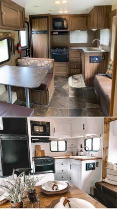 Camper Remodel Ideas Farmhouse, Diy Trailer Decor Ideas, Farmhouse Trailer Decor, Camper Cupboards Remodel, Springdale Camper Remodel, Camper Bedroom Remodel Travel Trailers, Camper Home Rv Living, Rv Interior Decor, Boat Renovation Interior Design