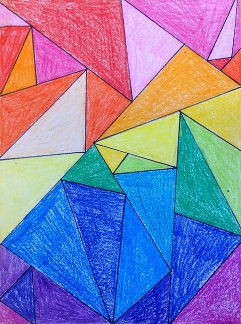 Fourth graders are learning all about triangles so we are INTEGRATING and doing some awesome triangle art.  I found a triangle art lesson HERE and adapted it for use in a fourth grade classroom.  I... Geometry Art Projects, Triangle Drawing Ideas, Triangle Drawing, 4th Grade Art, Triangle Art, Math Art, Geometry Art, Art Lessons Elementary, Shape Art