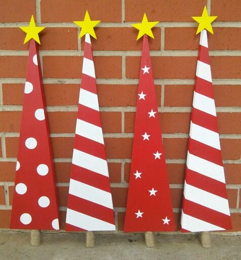 Painting Wooden Christmas Trees, Painted Christmas Decorations, Red Christmas Trees, Christmas Nativity Scene Display, Wood Christmas Trees, Christian Christmas Decorations, Christmas Diy Wood, Red Christmas Tree, Wood Christmas Tree