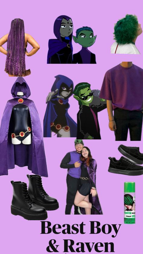 Beat Boy And Raven Costumes, Beastboy And Raven Couples Costume, Beast Boy And Raven Couples Costume, Raven And Beat Boy Costume, Beast Boy Raven Halloween Costume, Beast Boy Halloween Costume, Beastboy And Raven Costume, Beastboy Costume, Raven And Beastboy Titans Costume