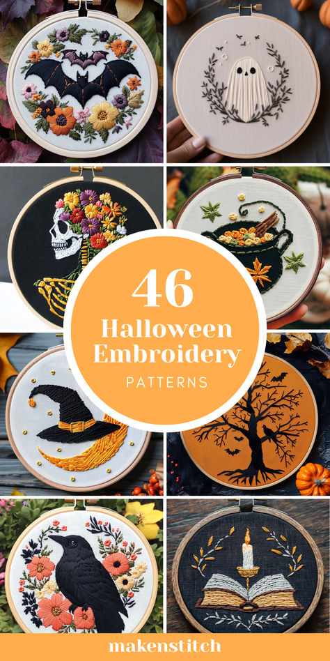 halloween hand embroidery patterns Halloween Embroidery Patterns Free, Creepy Embroidery, Halloween Embroidery Patterns, Halloween Hand Embroidery, Spooky Embroidery, Cute Pumpkins, Creepy Ghost, Halloween Embroidery Designs, Halloween Embroidery