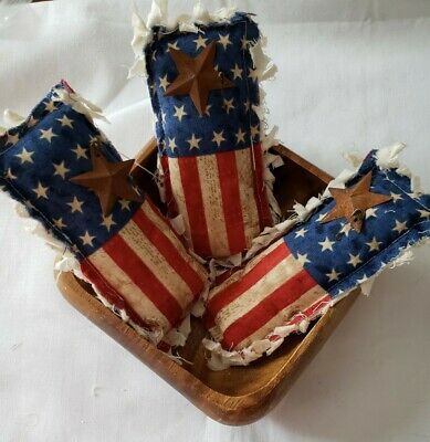 Primitive Bowl Filler Ornies American Flag w/Star Fabric 3 piece set New | eBay Patriotic Bowl Fillers, Summer Bowl Fillers, Easy Primitive Crafts Diy, Bowl Warmers, Vintage Patriotic Decorations, Spring Bowl Fillers, Primitive Crafts Diy, Vintage Americana Decor, Primitive Bowl Fillers