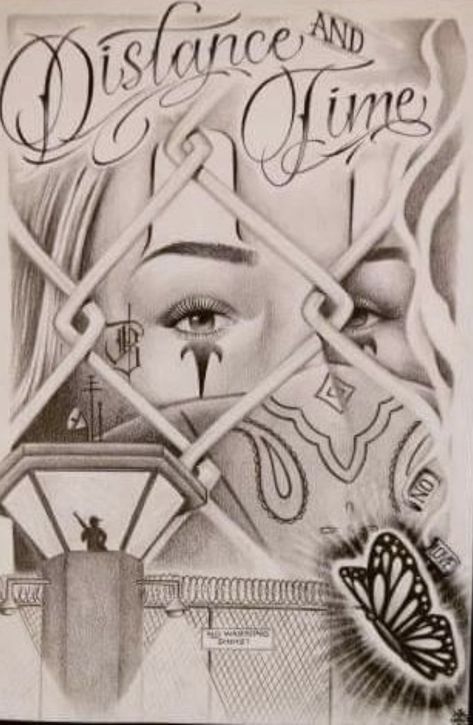 Prison Wife Tattoos Ideas, Prison Fence Tattoo, Jail Tattoos Prison, Chola Art Drawings, Thug Life Drawings, Prison Wife Tattoos, Jail Tattoos Ideas, Jail Letter Drawings, Jail Prison Art