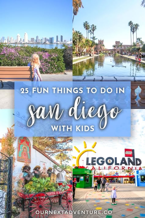 Planning a trip to San Diego with kids? Here's 25 fun things to do to fill your sunny days in this family-friendly Southern California destination. #sandiego #california #socal #familytravel #californiawithkids // San Diego with Kids | Family-Friendly San Diego Itinerary | 2 Days in San Diego | 3 Days in San Diego | San Diego Attractions | San Diego Museums | Balboa Park | San Diego Family Trip | Where to Stay | Hidden Gems | Best Cities in California | Southern California Weekend Trip San Diego With Kids, San Diego Kids, San Diego Attractions, California With Kids, San Diego Vacation, Visit San Diego, California Destinations, San Diego Travel, Things To Do With Kids