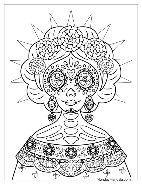 Dia De Los Muertos Drawing Ideas, Day Of The Dead Coloring Pages, Skull Coloring Pages Free Printable, Y2k Coloring Pages People, Skull Printables, Sugar Skulls Coloring Pages, Skulls Coloring Pages, Sugar Skull Coloring Pages, Skull Template