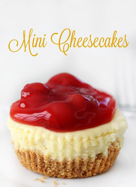 Miniature Cheesecakes, Mini Cherry Cheesecakes, Cherry Cheesecake Recipe, Mini Cheesecake Bites, Cheesecake Desserts Recipes, Individual Cheesecakes, Mini Cheesecake Recipes, Cheese Tarts, Cheesecake Cupcakes