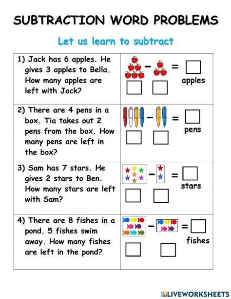 Math Word Problems For Kindergarten, Word Problem Subtraction Grade 1, First Grade Math Word Problems, Simple Math Word Problems, Math Problems For Kindergarten, Kindergarten Math Word Problems, 1st Grade Math Worksheets Word Problems Addition And Subtraction, Addition Word Problems Grade 1, Subtraction Word Problems Kindergarten