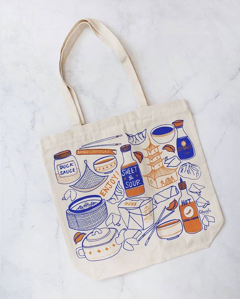 Chinese Take Out, Canvas Bag Design, Fabric Gift Bag, Fabric Gift Bags, 로고 디자인, Market Bag, Fabric Gifts, Printed Bags, Chinese Food