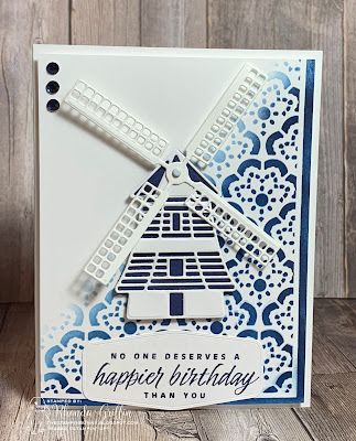 The Stampin' Bunny: Stampin Up! Tulip Fields Windmill Cards Video Windmill Cards, Bunny Money, Tulips Card, Wind Mill, Card Crafting, Blending Brush, Tulip Fields, Delft Blue, Designer Series Paper