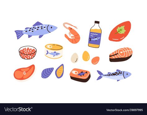 Egg Vector, Doodle Images, Flat Vector Illustration, Cod Fish, Fish And Meat, Illustration Food, Flat Vector, Editorial Illustration, Salmon Recipes