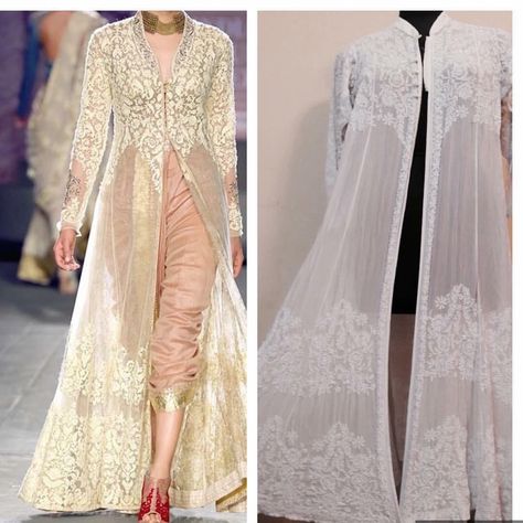 Exclusive handcrafted designer Chikankari long jacket in pure georgette fabric with fine intricate hand embroidery all over Suit With Jacket, Chikankari Suits, Desi Style, Georgette Fabric, Long Jacket, Abayas Fashion, Coat Fashion, Blouse Designs, Hand Embroidery