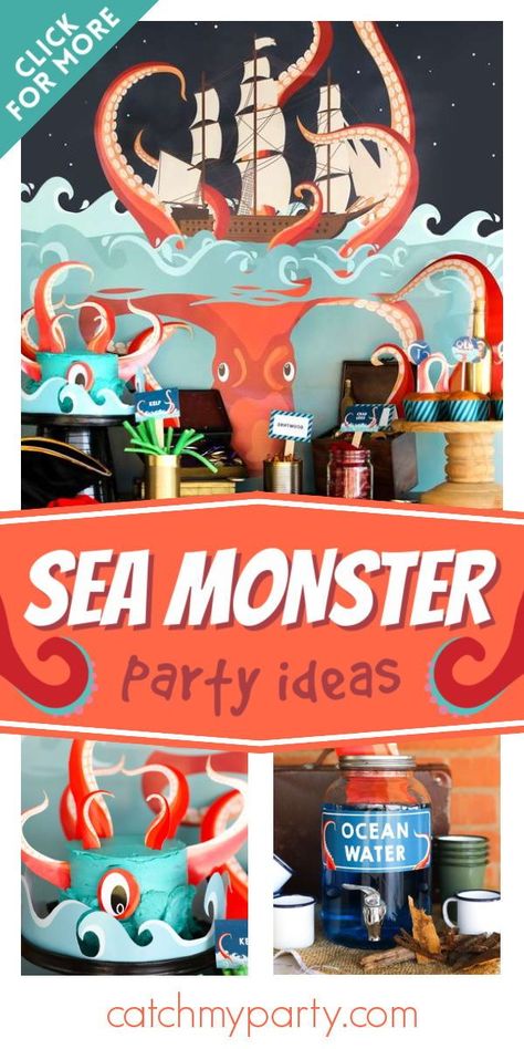 Deep Sea Birthday Party, Kraken Theme Party, Kraken Party Ideas, Kraken Birthday Party, Sea Beast Birthday Party, Octopus Themed Birthday Party, Under The Sea Birthday Party Boy, Megladon Monster Truck Birthday Party, Sea Monster Party