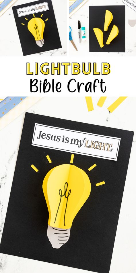 This 3D Lightbulb Bible activity is a simple Bible craft and great reminder for kids and even adults that Jesus is the light of the world. James And John Bible Craft, Sin Enters The World Craft, Let There Be Light Craft, No Idols Bible Craft, Be The Light Crafts For Kids, I Am The Light Of The World Craft, Jesus Is The Light Crafts For Kids, Bible Arts And Crafts For Kids, Faith Activities For Kids