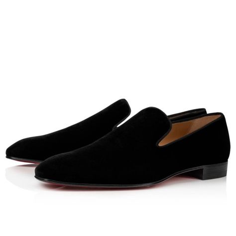 Christian Louboutin Dandelion Loafers - Velvet - Black - Men Louboutin Loafers, Christian Louboutin Loafers, Mens Loafers Shoes, Men's Wedding Shoes, Red Bottom Shoes, Dr Shoes, Mens Loafers, Leather Rivets, Velvet Slippers