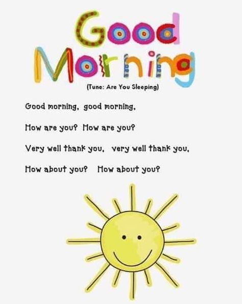 Kindergarten Songs To Start The Day, Greeting Song, Good Morning Song, Welcome Songs, Pre K Curriculum, Kindergarten Songs, Morning Songs, Good Morning Wallpaper, Read Aloud Books