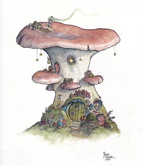 Mushroom Home, 동화 삽화, Little Mushroom, Mushroom House, Hur Man Målar, Cat Air, Watercolor Art Lessons, Arte Inspo, Arte Sketchbook