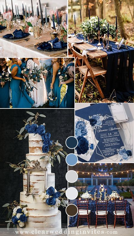 10 Beautiful Blue Wedding Color Palette with Custom Invitations – Clear Wedding Invites Deep Sea Blue Wedding Theme, Silver And Navy Wedding, Blue And Black Theme Wedding, Royal Blue Color Palette Wedding, Wedding Color Schemes Dark Blue, Silver Blue Wedding Theme, Denim Blue Wedding, Dark Blue And White Wedding Theme, Blue Black Wedding