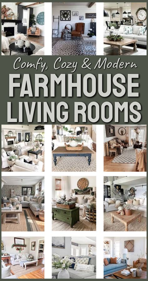 Farmhouse living rooms - country style living room decor ideas for a cozy home in stylish modern contemporary, rustic industrial, charming vintage, traditional, minimal, formal and chic boho style end ou Traditional Modern Farmhouse Decor, Boho Country Decor Farmhouse Style, Living Room Ideas Boho Modern, Decorating Ideas For The Home On A Budget, Classy Country Decor, Farmhouse Chic Decor Living Room, Farmhouse Sectional Living Room, Formal Farmhouse Living Room Ideas, Farmhouse Style Artwork