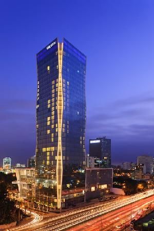 The Westin Lima Hotel and Convention Center, Lima Peru Asia City, Green Facade, Travel Marketing, Facade Lighting, Colorful Places, Hotel Building, Lima Peru, Modern City, Convention Center