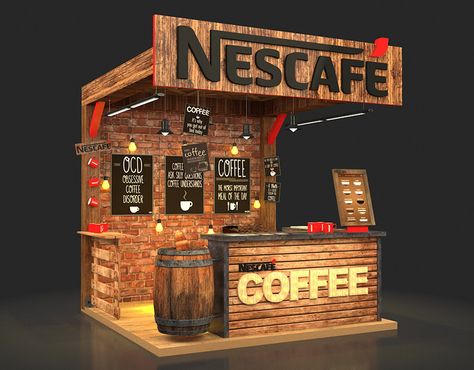 Nescafe Coffee Booth on Behance Coffee Booth, Nescafe Coffee, Small Coffee Shop, Coffee Stand, Food Kiosk, Cafe Shop Design, Kiosk Design, Industrial Bedroom, Stall Designs