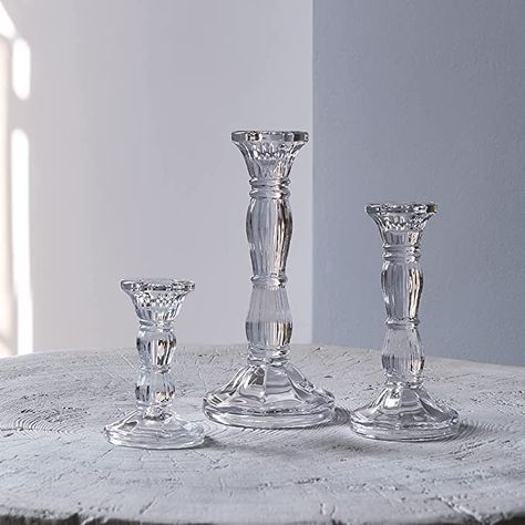 Candle Sticks Decor, Restaurant Fits, Thrifted Glassware, Vogue Food, Candles And Crystals, Glass Candle Sticks, Glass Candle Stick Holders, Glass Taper Candle Holders, Candle Holders Glass