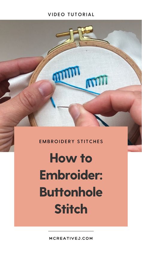 How to Embroider the Buttonhole Stitch- Video and Step by Step Tutorial  Buttonhole Stitch The buttonhole stitch is a great outlining and edging stitch. As the name suggests, it's often used for buttonholes, but can also be used as a decorative edging, fill, or as part of stumpwork. Button Hole Stitch Embroidery Designs, Buttonhole Stitch Embroidery Design, Edging Stitch, Crochet Towel Tops, Button Hole Stitch, Beginner Hand Embroidery, Buttonhole Stitch, Embroidery Punch Needle, Art Cross Stitch