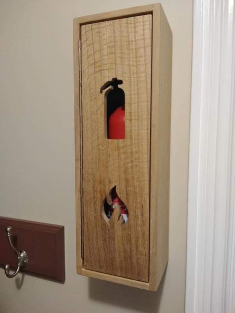 Fire Extinguisher In Kitchen, Fire Extinguisher Covers, Kitchen Fire Extinguisher Storage, Fire Extinguisher Liquor Cabinet, Fire Extinguisher Ideas Diy, Fire Extinguisher Ideas, Fire Extinguisher Design, Fire Extinguisher Box Design, Fire Extinguisher Cabinets