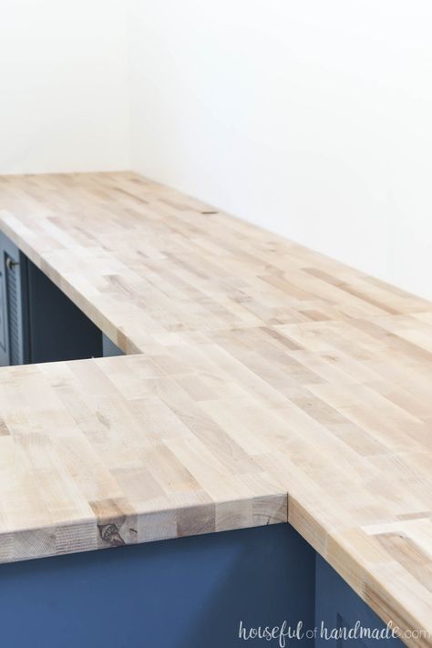 White Oak Butcher Block Countertops, Butcher Block Countertops Stain, Butcher Block Stain Colors, Butcher Block Desk Top, Sealing Butcher Block Countertops, Oak Butcher Block Countertops, Butcher Block Sealer, Birch Butcher Block Countertops, Butcher Block Stain