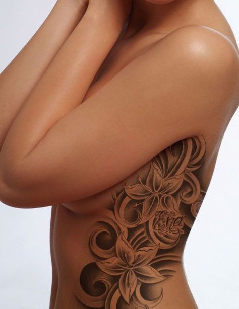 Tattoos For Women On Thigh, Side Tattoos Women, Flower Tattoo On Side, Rib Tattoos For Women, Tattoo Flowers, Hip Tattoos Women, Inspiration Tattoos, Tattoos For Black Skin, Leg Tattoos Women