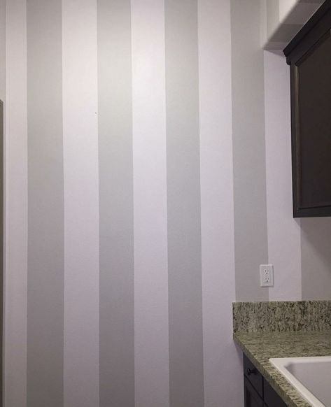 Gray striped walls Gray Striped Walls, Stripe Wall, Striped Walls, Salon Ideas, House Things, Black Stripes, Grey And White, Decor Ideas, Tea