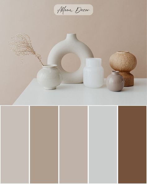 Neutral color palette hex codes and Sherwin-Williams paint color matches are included in my blog post! If you love the minimalist aesthetic, I think you will enjoy this minimalist color palette. It is inspired by a photo of decorative vases in various neutral colors that I stumbled upon. In my blog, I share some tips and tricks to incorporate these colors into home decor. Get ready to be inspired! Neutral Colour Palette Living Room, Clean Minimal Color Palette, Color Palette Bathroom Colour Schemes, Med Spa Color Palette, Color Palette For Office, Indoor Color Schemes House, Neutral Color Palette Hex Codes, Bathroom Colour Palettes, Color Scheme Hex Codes