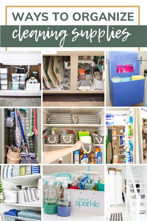 There are so many different ways you can get cleaning supplies organized in your home. Each and every space is so unique! That's why I decided to get some help from my friends to bring you alternative ideas that may work better in your home. Cleaning Supplies Organization Small Space, Cleaning Supply Storage Ideas, Cleaning Supply Organization, Organizing Cleaning Supplies, Organize Cleaning Supplies, Cleaning Product Organization, Cleaning Tools Organization, Washer Dryer Laundry Room, Cleaning Basket