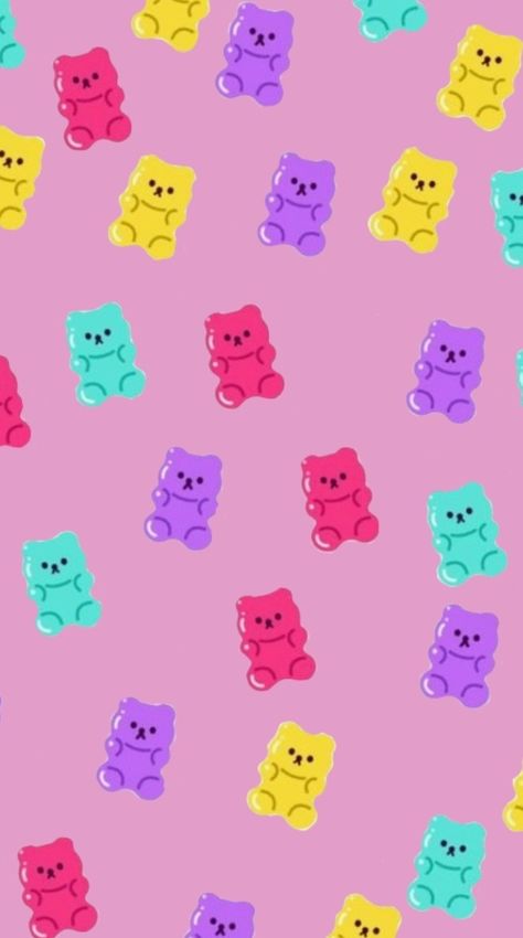 Aesthetic Candy Wallpaper, Cute Food Wallpaper, Gummy Bear Candy, Art Classroom Decor, Dorm Art, Simple Phone Wallpapers, Bear Illustration, Computer Backgrounds, Valentines Wallpaper