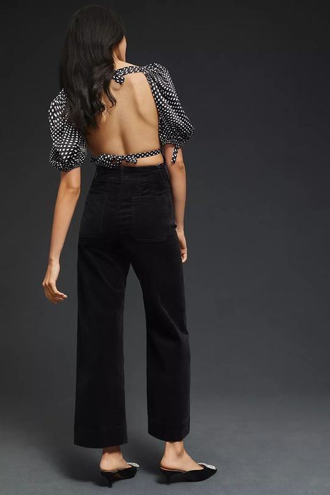 Cropped Wide Leg Pants, Corduroy Trousers, Wardrobe Classic, Back Patch, Corduroy Pants, Black Fits, Party Fashion, Wide Leg Trousers, Wide Leg Pants