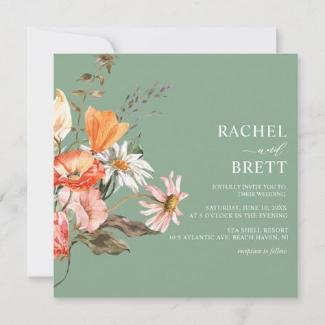 Watercolor Green Coral Pink Floral Wedding Invitation Terracotta Wedding Invitations, Bridgerton Wedding, Square Wedding Invitations, Summer Invitation, Pink Floral Wedding, Terracotta Wedding, Budget Wedding Invitations, Wedding Watercolor, Watercolor Green