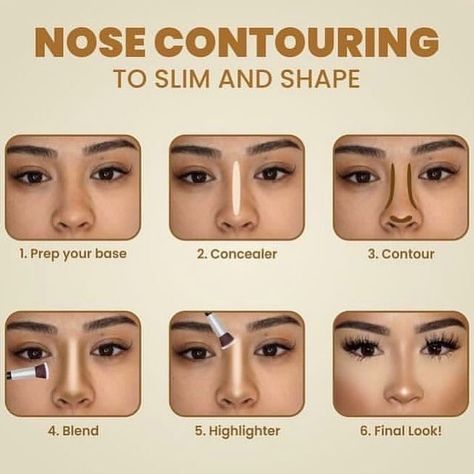 Nose contouring to slim and shape tutorial 😍 | Instagram Nose Line Makeup, Nose Contouring Tutorial Step By Step, Contour Large Nose, Large Nose Contouring, Face Contour For Round Face, Nose Contour For Big Nose Tip, Nose Contour For Different Noses, How To Contour Crooked Nose, Small Nose Makeup Tutorial