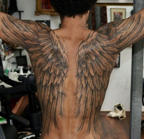 Angel Wings Tattoo Shoulder, Angel Wings Tattoo On Back, Wing Tattoos On Back, Wing Tattoo Men, Wing Tattoos, Rip Tattoo, Men Tattoos Arm Sleeve, Awesome Tattoo, Angel Wings Tattoo