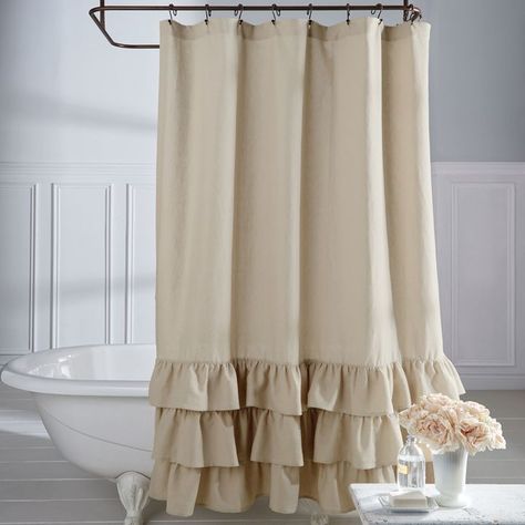 Veratex Vintage Ruffle Shower Curtain Ruffle Shower Curtain, Bathroom Renovation Shower, Baños Shabby Chic, Cocina Shabby Chic, Ruffle Shower Curtains, Farmhouse Shower Curtain, Primitive Bathrooms, French Country Bathroom, Farmhouse Shower