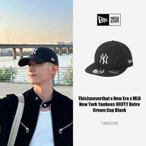 SEVENTEEN - DK Instagram Outfits Cap Kpop Fashion Thisisneverthat x New Era x MLB New York Yankees 9FIFTY Retro Crown Cap Black - 13953742 (Check how much!) Dk Instagram, Crown Cap, Outer Jacket, Cardigan Shirt, Instagram Outfits, New Era Cap, Cross Bag, Skirt Leggings, Kpop Fashion