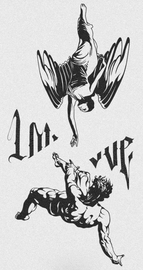 Lucifer Fallen Angel Tattoo, Lucifer Fallen Angel, Angel Back Tattoo, Fallen Angel Tattoo, Art Deco Design Graphics, Atlas Tattoo, Grunge Tattoo, Tattoo Outline Drawing, Angel Tattoo Designs