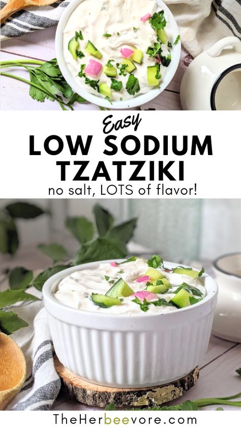 Dairy Free Tzatziki Sauce, Dairy Free Tzatziki, Salt Free Diet, Low Sodium Recipes Heart, Tzatziki Recipe, Cucumber Yogurt Sauce, Heart Healthy Recipes Low Sodium, Low Salt Recipes, Tzatziki Sauce Recipe