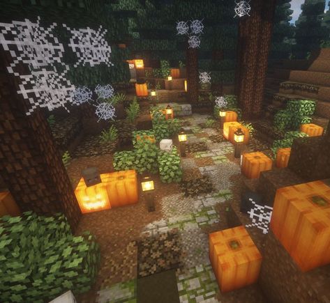 Minecraft Fall Builds, Minecraft Halloween Ideas, Minecraft Pumpkin, Aesthetic Minecraft Builds, Minecraft Garden, Disney Dreamlight Valley, Play Minecraft, Minecraft Interior Design, Bangunan Minecraft