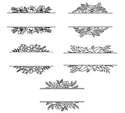 Floral Flower Leaf Spray Botanical Banner Plaque Label Bough | Etsy Flower Banner Drawing, Horizontal Tattoo Ideas, Flower Borders, Desain Quilling, Page Borders Design, Border Png, Floral Banners, Line Art Tattoos, Bullet Journal Art