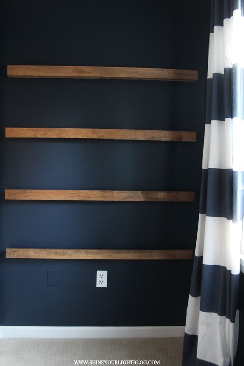 Rugged & Refined Teen Boy's Room - A Little Progress! Boy Room Accent Wall, Boys Room Blue, Boy Room Paint, Picture Ledges, Custom Jewelry Ideas, Teenage Boy Room, Boys Room Design