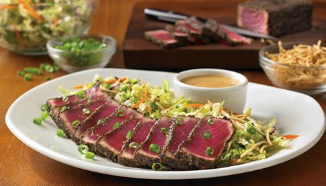 5 Must-Try Menu Items at Outback Steakhouse - Honey + Lime Ahi Recipes, Seared Ahi Tuna Recipe, Ahi Tuna Recipe, 5 Course Meal, Tuna Recipe, Seared Ahi, Outback Steakhouse, Savory Herb, Eating Light