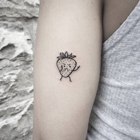 Strawberry Face Tattoo, Strawberry Finger Tattoo, Mimi Tattoo Ideas, Tiny Strawberry Tattoo, Cute Strawberry Tattoo, Strawberry Tattoo Minimalist, Strawberry Tattoo Ideas, Lil Tattoos, Ink Poisoning